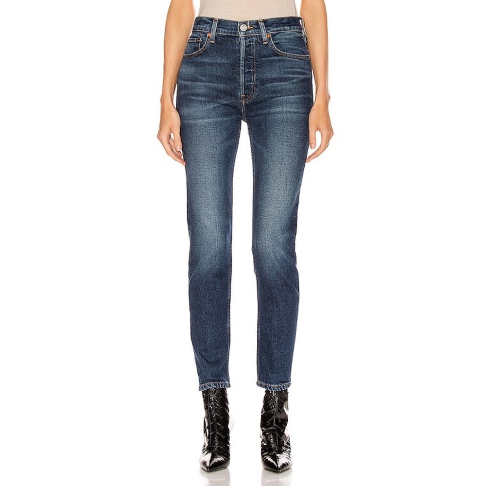 Re/done High Rise Ankle Crop Button Fly Straight Leg Jeans